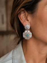 Jewelry - JWR18 - Sterling Silver Navajo Turquoise & Floral Cross Dangle Earrings