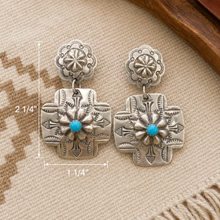 Jewelry - JWR18 - Sterling Silver Navajo Turquoise & Floral Cross Dangle Earrings