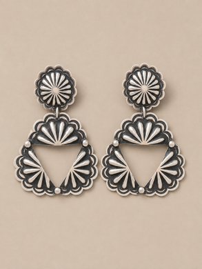 Jewelry - JWR19 - Tahe Navajo Sterling Silver Concho Dangle Earrings