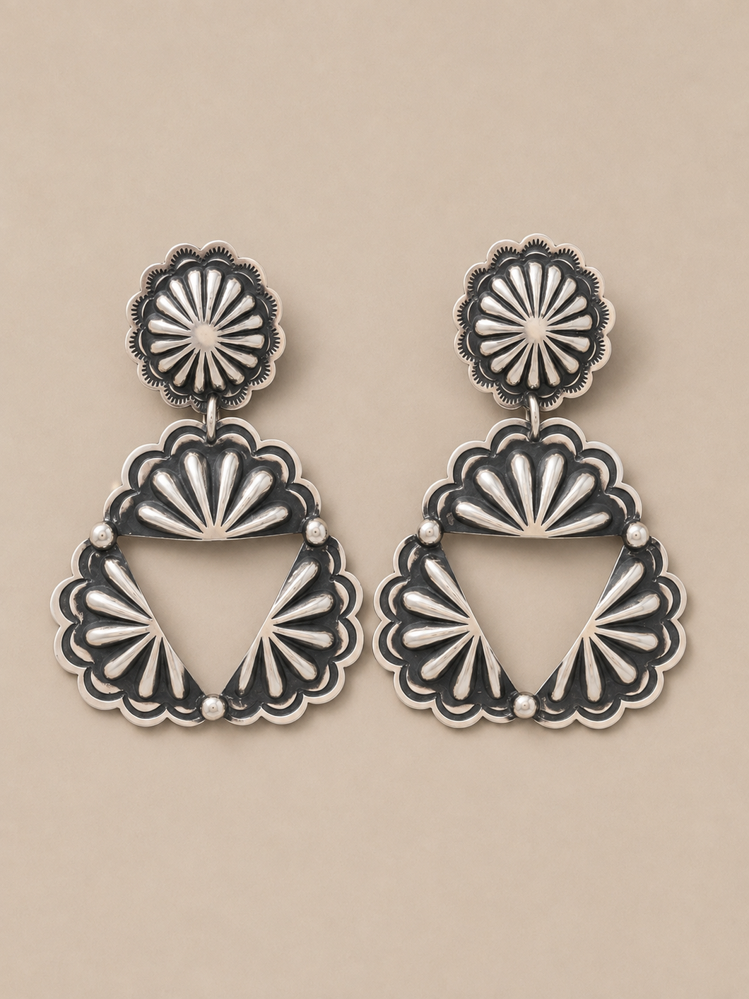 Jewelry - JWR19 - Tahe Navajo Sterling Silver Concho Dangle Earrings