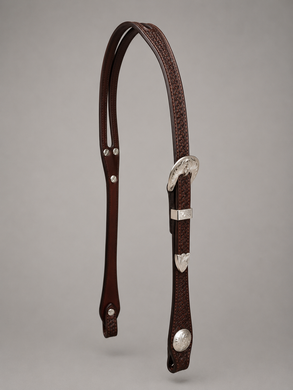 Headstall - HS153 - Basket Brown Split Ear with Silver Plate Trim and Ear Arrow