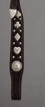Headstall - HS174 - Dark Brown Single Ear with Sterling Overlay Card Suit Conchos