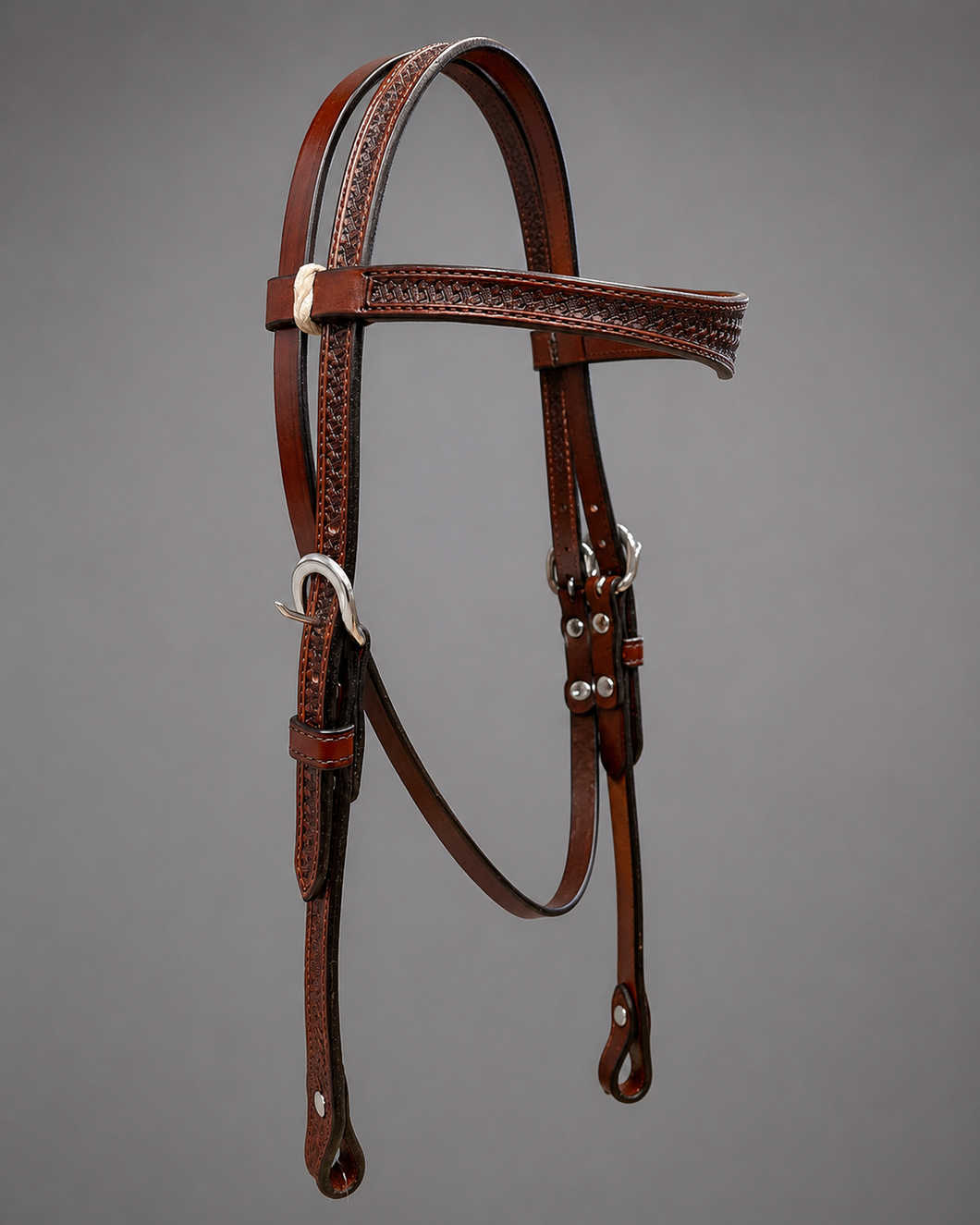 Headstall - HS15 - Basket Brown Browband with  Rawhide Loops