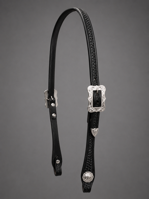 Headstall - HS77 - Antiqued Basket Split Ear with Silver Overlay