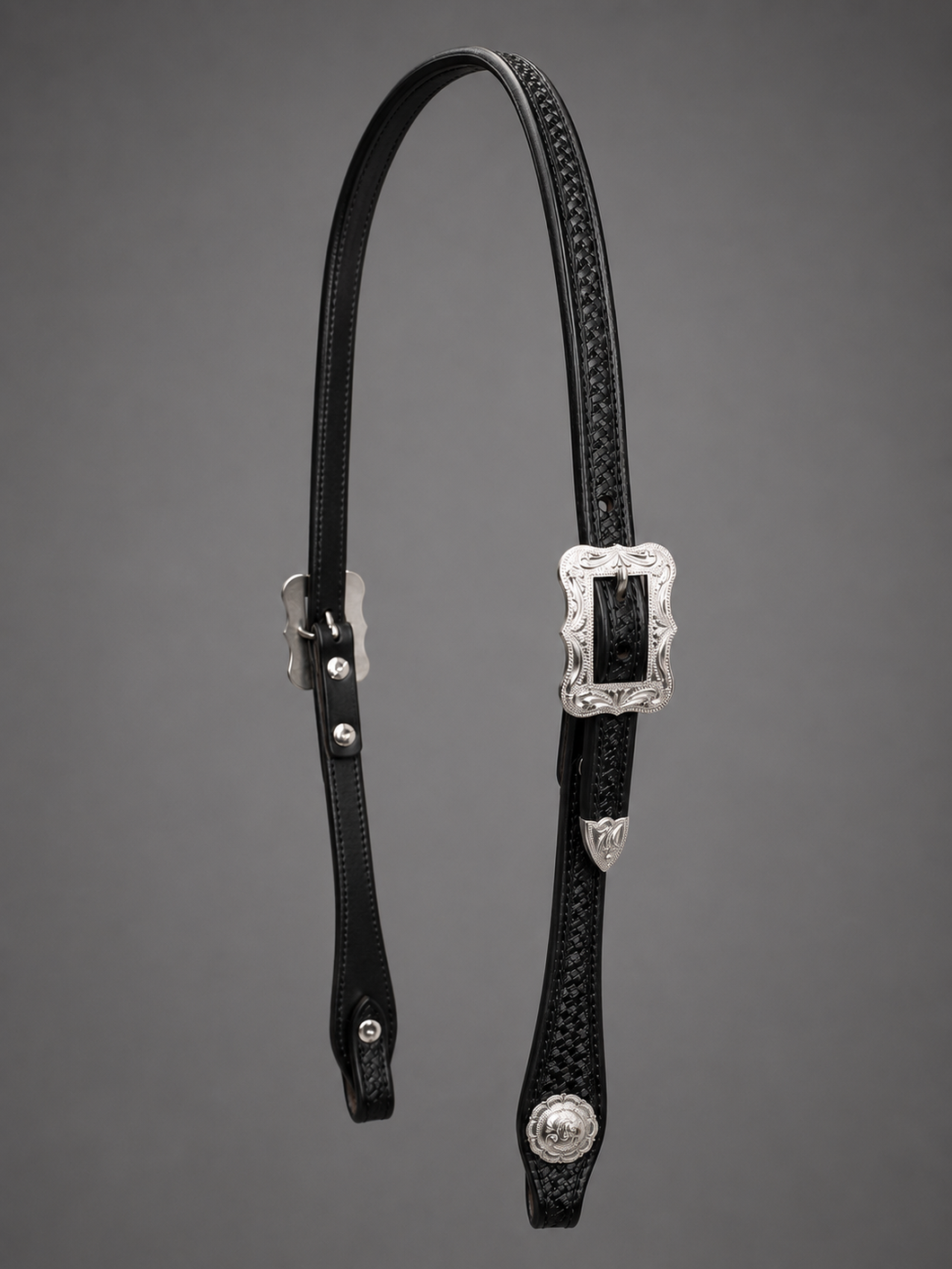 Headstall - HS77 - Antiqued Basket Split Ear with Silver Overlay