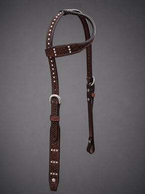 Headstall - HS30 - Basket Brown Sliding Ear with Three Dots Pattern