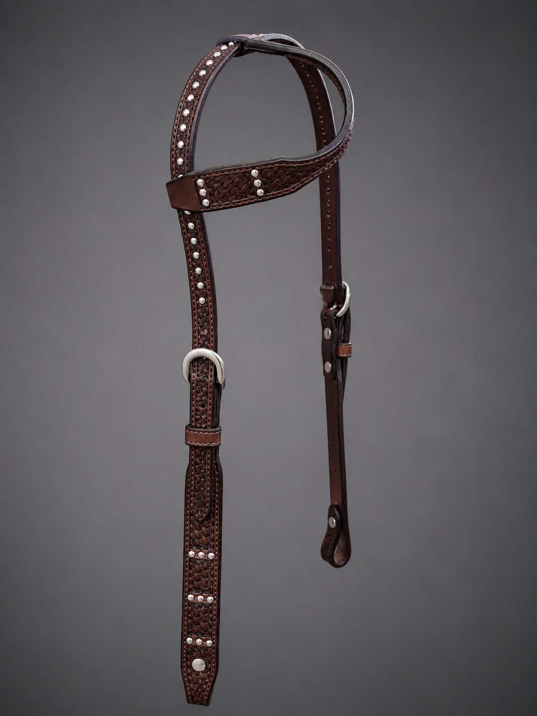 Headstall - HS30 - Basket Brown Sliding Ear with Three Dots Pattern