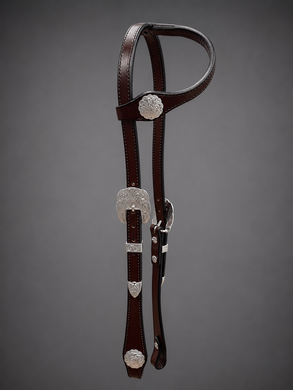 Headstall - HS87 - Plain Brown Single Ear with Silver Plate