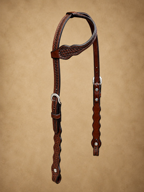 Headstall - HS135 - Basket Brown Sliding Ear with 5 Scallop Cheeks