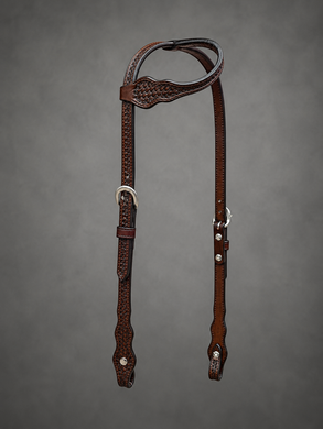 Headstall - HS111 - Basket Brown Three Scalloped with Sliding Ear