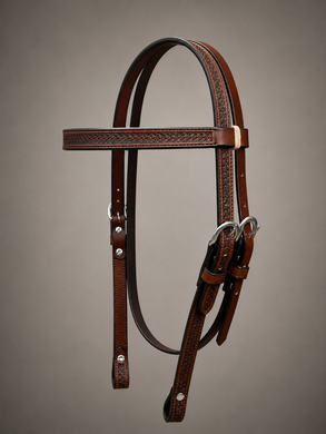 Headstall - HS40 - 3/4” Brown Basketweave with Rawhide Loops