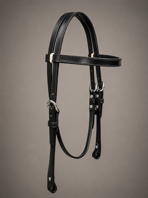 Headstall - HS19 - Browband Plain Black with Rawhide Loops