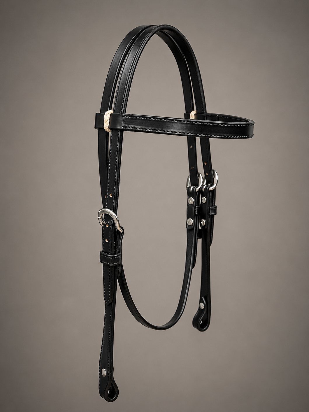 Headstall - HS19 - Browband Plain Black with Rawhide Loops