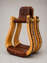 Stirrups - STP49 - Nettles 2" Flat Bottom Varnished Oak Leaf Inlay