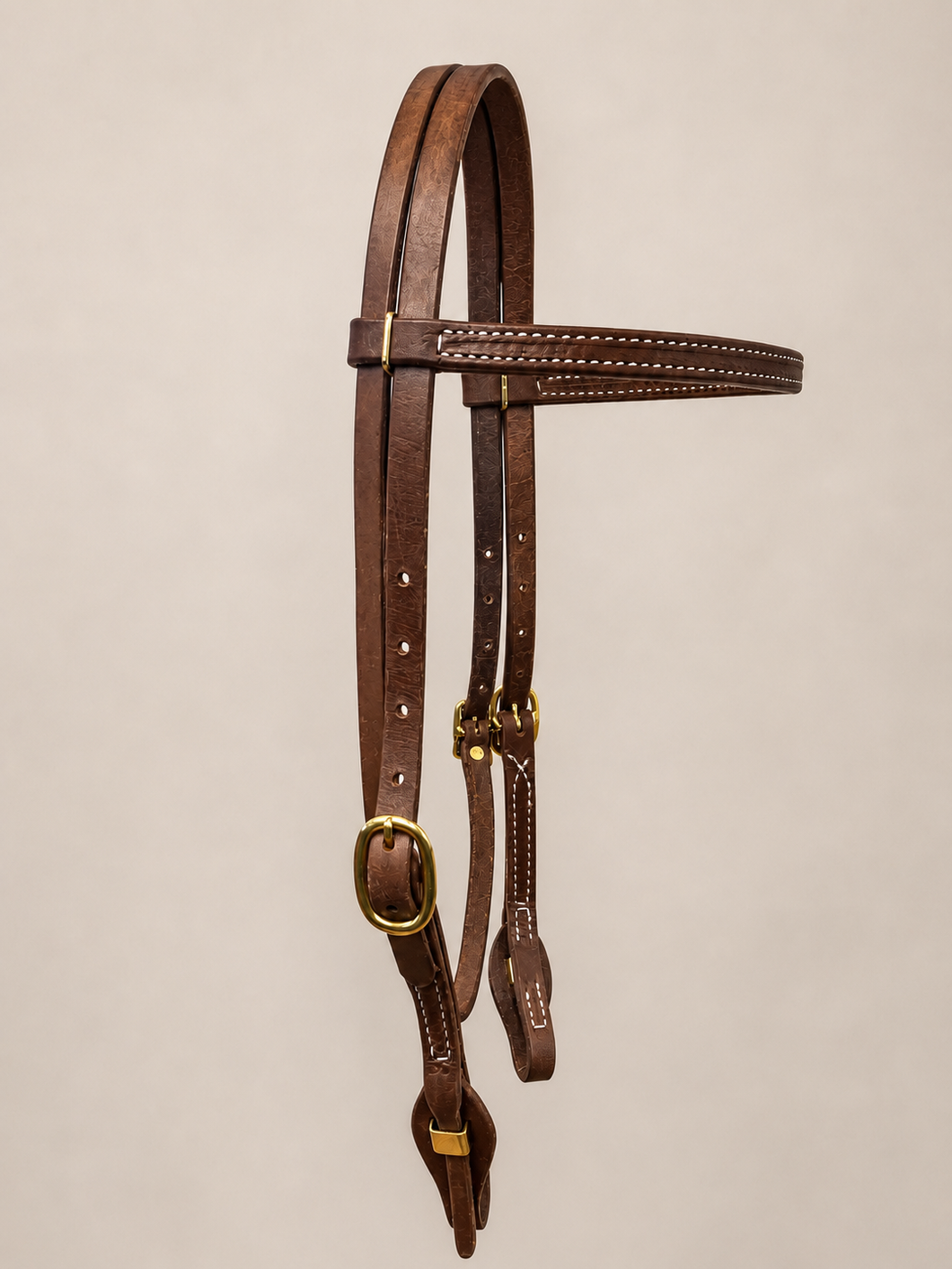 Headstall - HS228 - Stitched Browband with Brass Quick Change Oiled