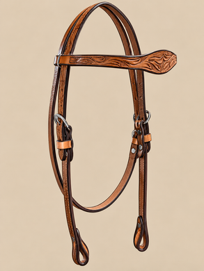 Headstall - HS410 - Tooled Leather with Browband
