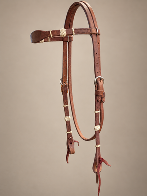 Headstall - HS414 - Herman Oak Browband with Rawhide Accents