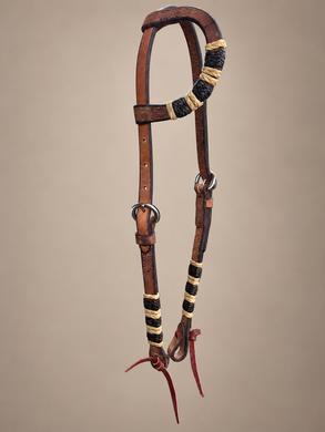 Headstall - HS415 - Herman Oak Single Ear with Light and Dark Rawhide Accents