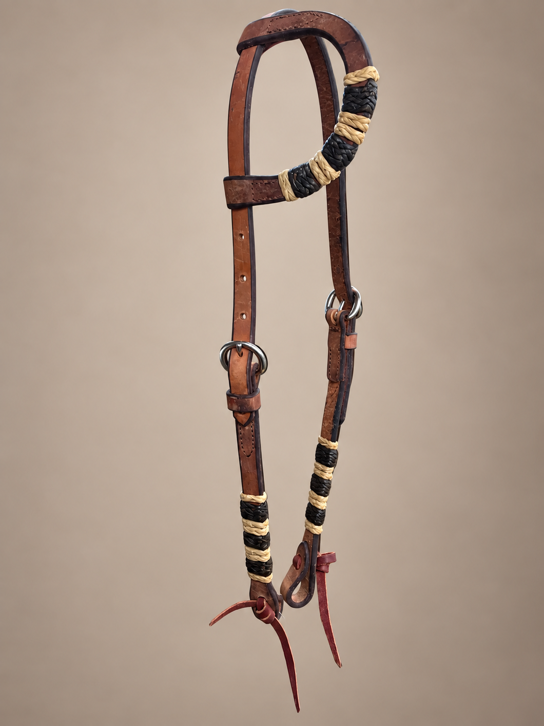 Headstall - HS415 - Herman Oak Single Ear with Light and Dark Rawhide Accents