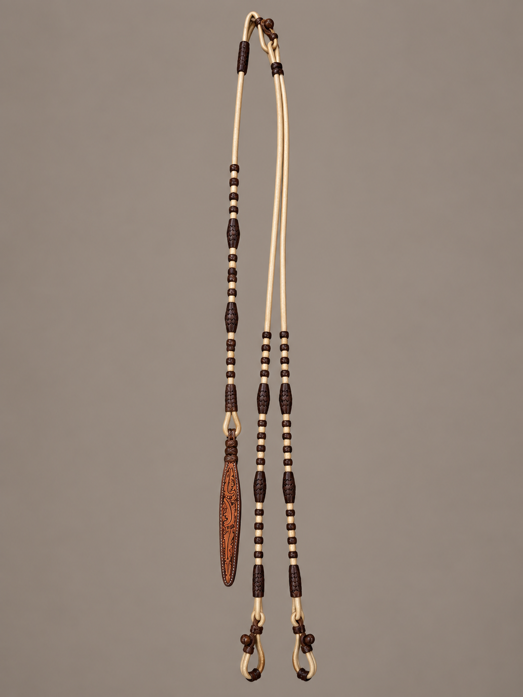 Romal Reins - RR16 - 30 Plait George Moore Natural, Caramel Buttons and Black Accents 110