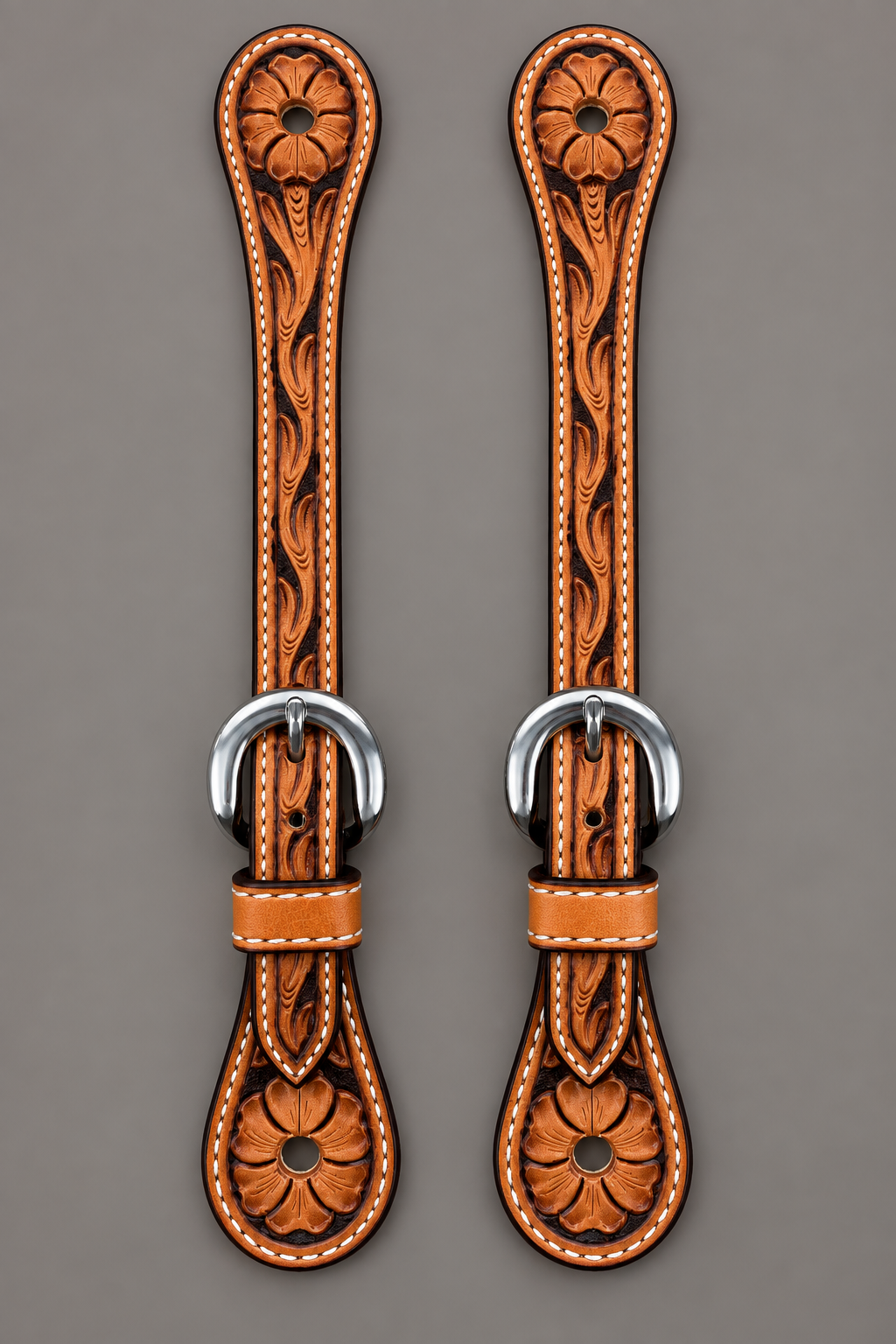 Spur Straps - SPS173 - Straight Floral Carved Mens