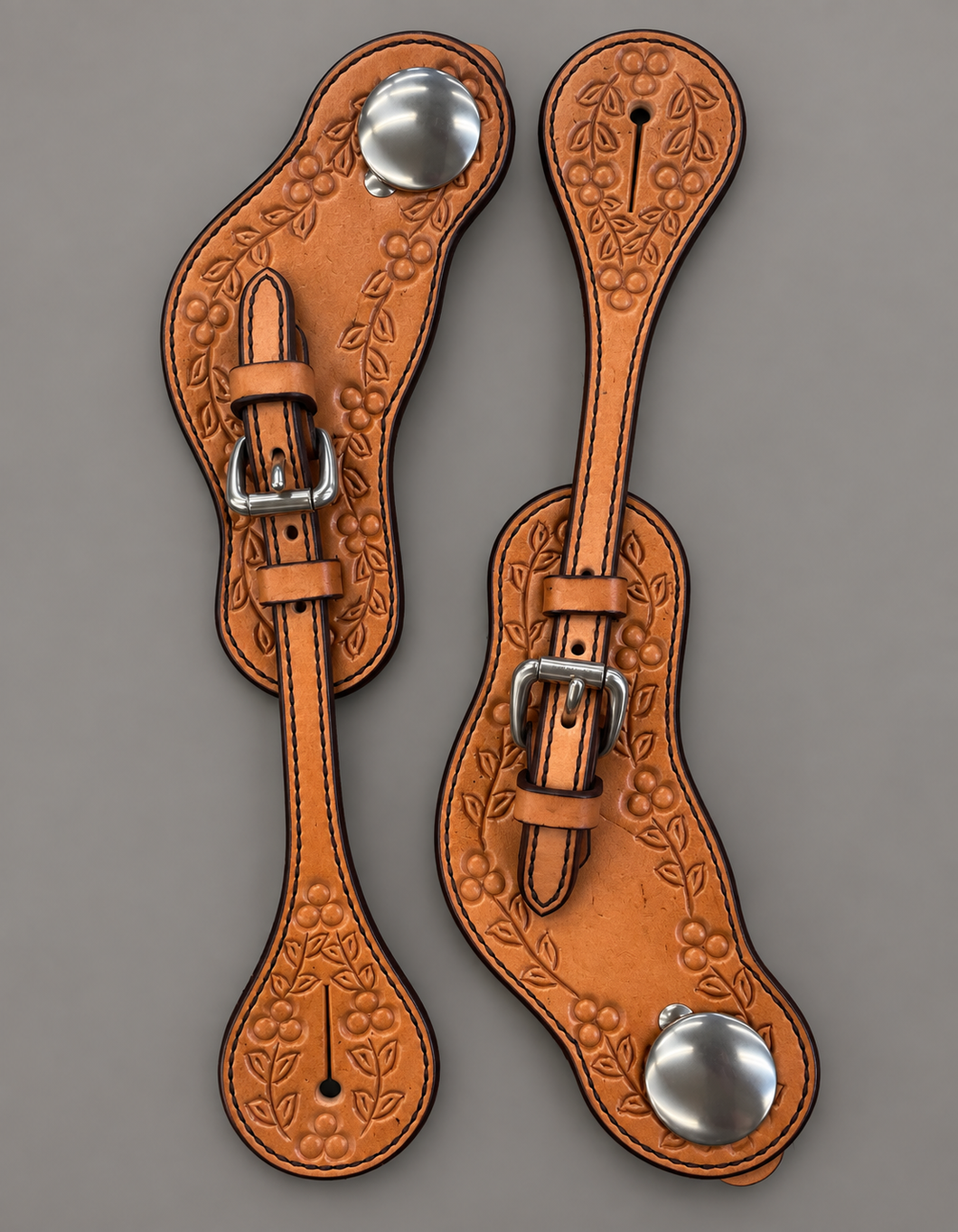 Spur Straps - SPS168 - Floral Tooled with Concho