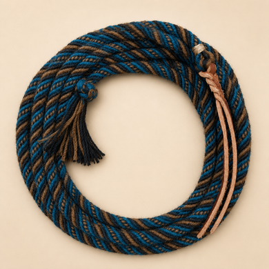 Mecate - MEC163 - 1/2” x 22’ 6-Strand Alpaca Black, Brown and Teal