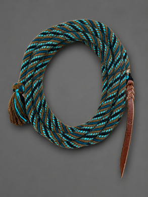 Mecate - MEC108 - 5/8” x 22’ 6 Stand Alpaca Light Brown, Black, Turquoise and Teal