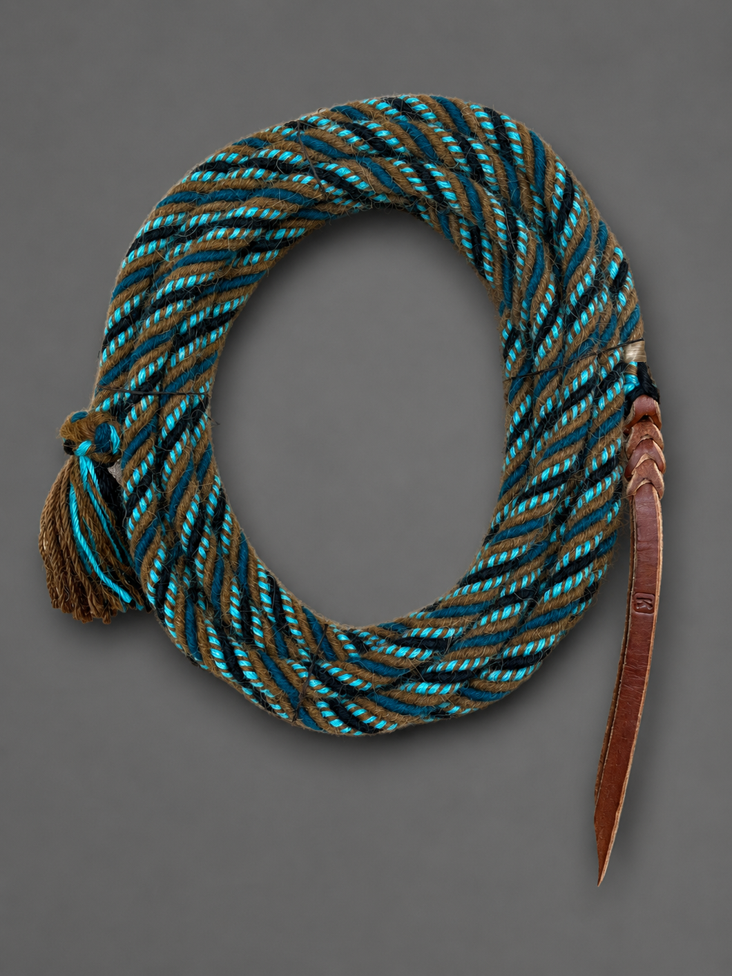 Mecate - MEC108 - 5/8” x 22’ 6 Stand Alpaca Light Brown, Black, Turquoise and Teal