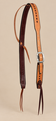 Headstall - HS408 - 1-1/4” Leather Rough Out Buckstitched Cowboy Knot Slip Ear