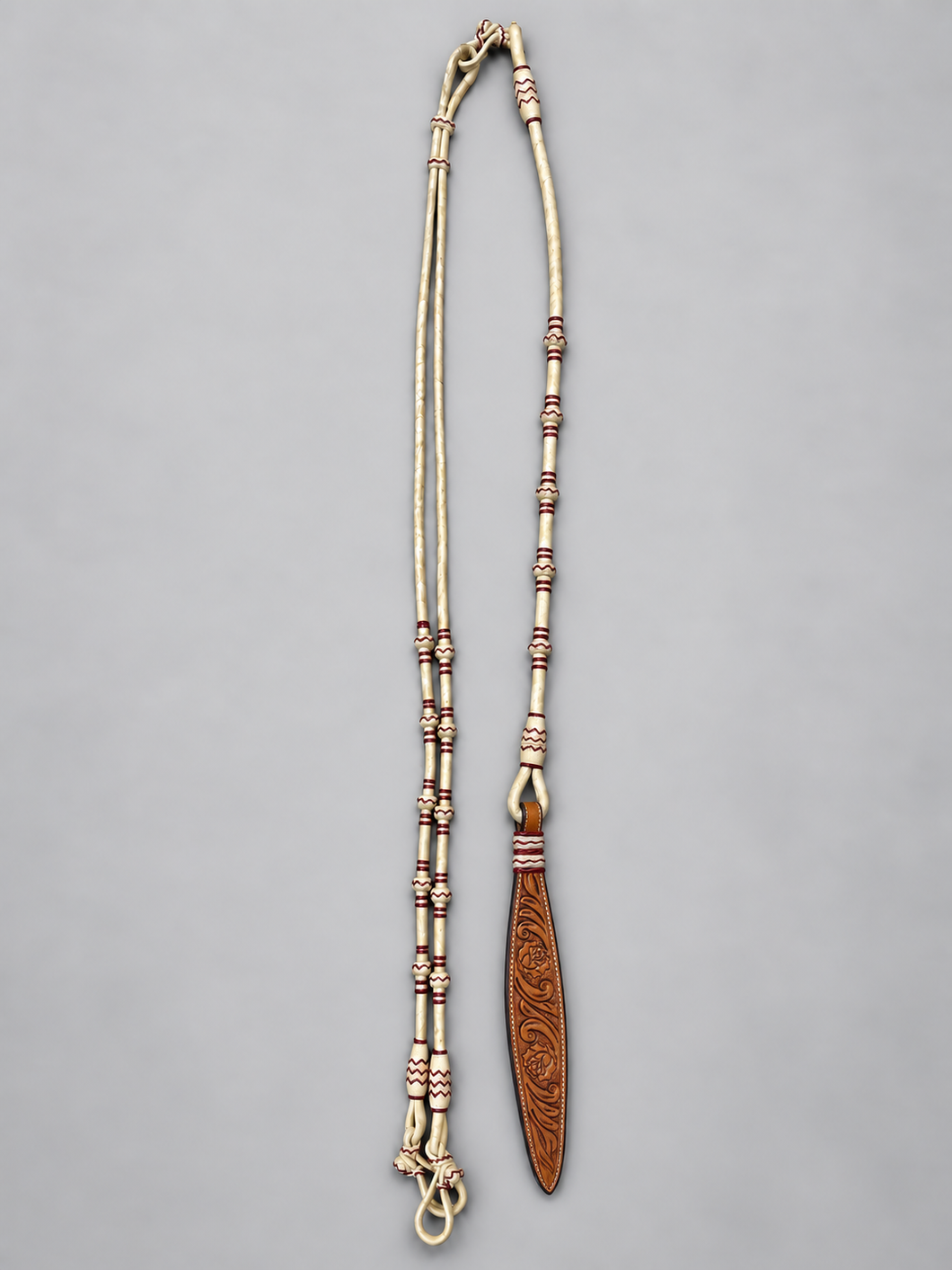 Romal Reins - RR56 - 12 Plait Natural and Burgundy 104