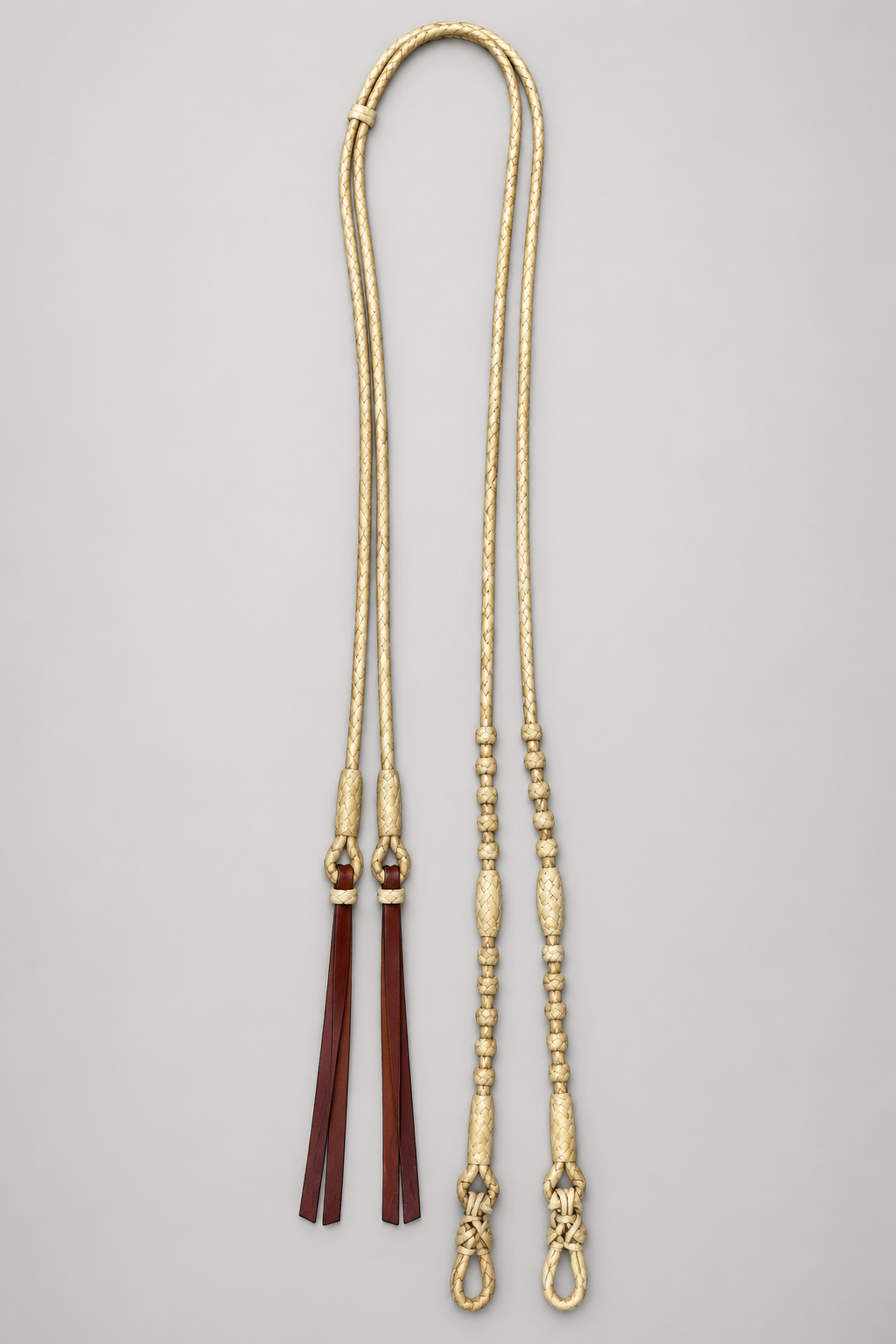 Split Reins - SR48 - Rawhide with Rawhide Connectors and Leather Poppers