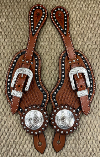 Spur Straps - SPS54 - Brown Men's Basket Cross Over w/ Spots