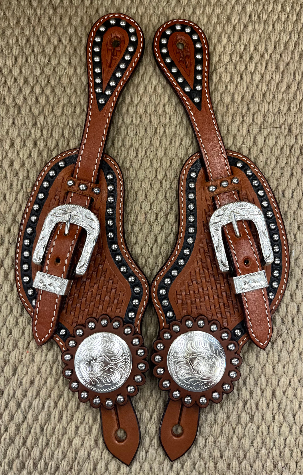 Spur Straps - SPS54 - Brown Men's Basket Cross Over w/ Spots