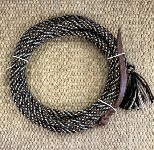 Mecate - MEC107 - 1/2” x 22’ 6-Strand Alpaca Black, Brown, and Taupe