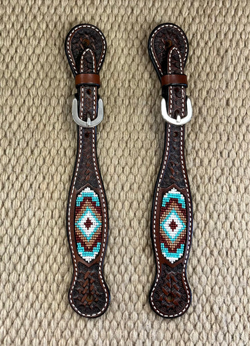 Spur Straps - SPS106 - Weaver Beaded Ladies Straight Basket Stamp Dark Brown