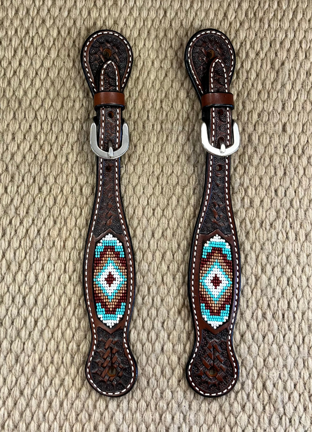 Spur Straps - SPS106 - Weaver Beaded Ladies Straight Basket Stamp Dark Brown