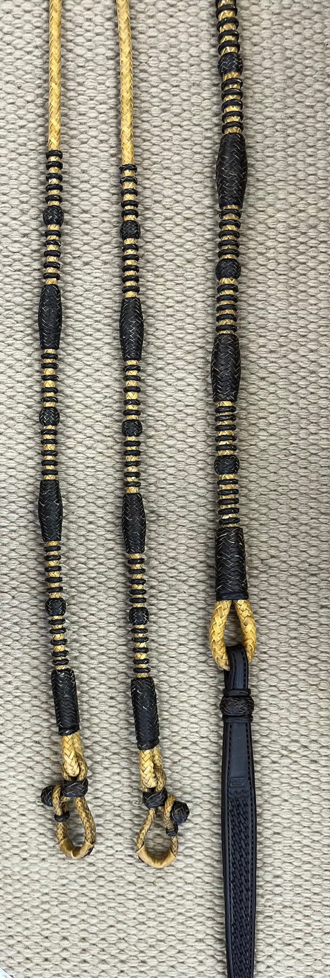 Romal Reins - RR48 - 12 Plait California Natural w/ Black Natural 100