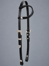 Headstall - HS06 - Black Geometric Single Ear with Silver Plated Trim