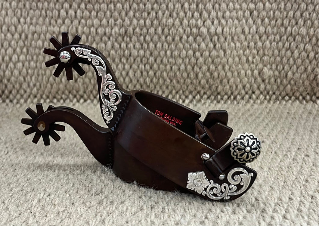 Spurs - SP161 - Tom Balding Men's Swingarm w/ Brown Floral Heelband & Shank