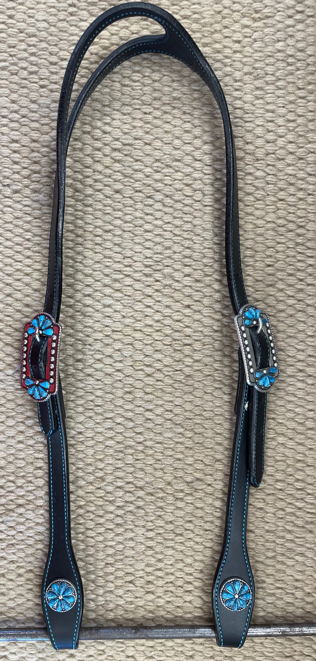 Headstall - HS285 - Tony Pedrini Black and Turquoise Split Ear