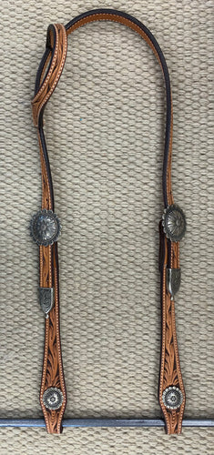 Headstall - HS20 - Floral Antiqued Single Ear w/ Horlacher Silver