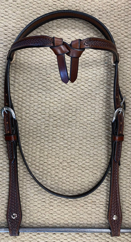 Headstall - HS129 - Basket Brown Crossover w/ Rawhide Loops