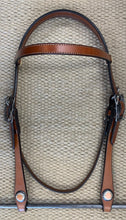 Headstall - HS118 - Plain Antiqued w/ Rawhide Loops and Sunflower Buckles