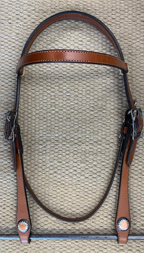 Headstall - HS118 - Plain Antiqued w/ Rawhide Loops and Sunflower Buckles