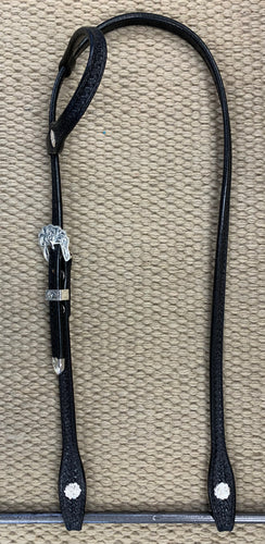 Headstall - HS53 - Basket Black Single Ear w/ Silver Plate