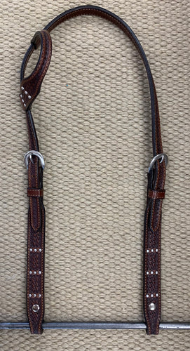 Headstall - HS30 - Basket Brown Single Ear w/ Three Dots Pattern