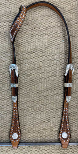 Headstall - HS140 - Basket Antiqued w/ Dots and Silver Plate