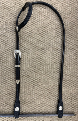 Headstall - HS44 - Basket Black Single Ear w/ Silver Plate