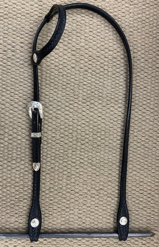 Headstall - HS44 - Basket Black Single Ear w/ Silver Plate